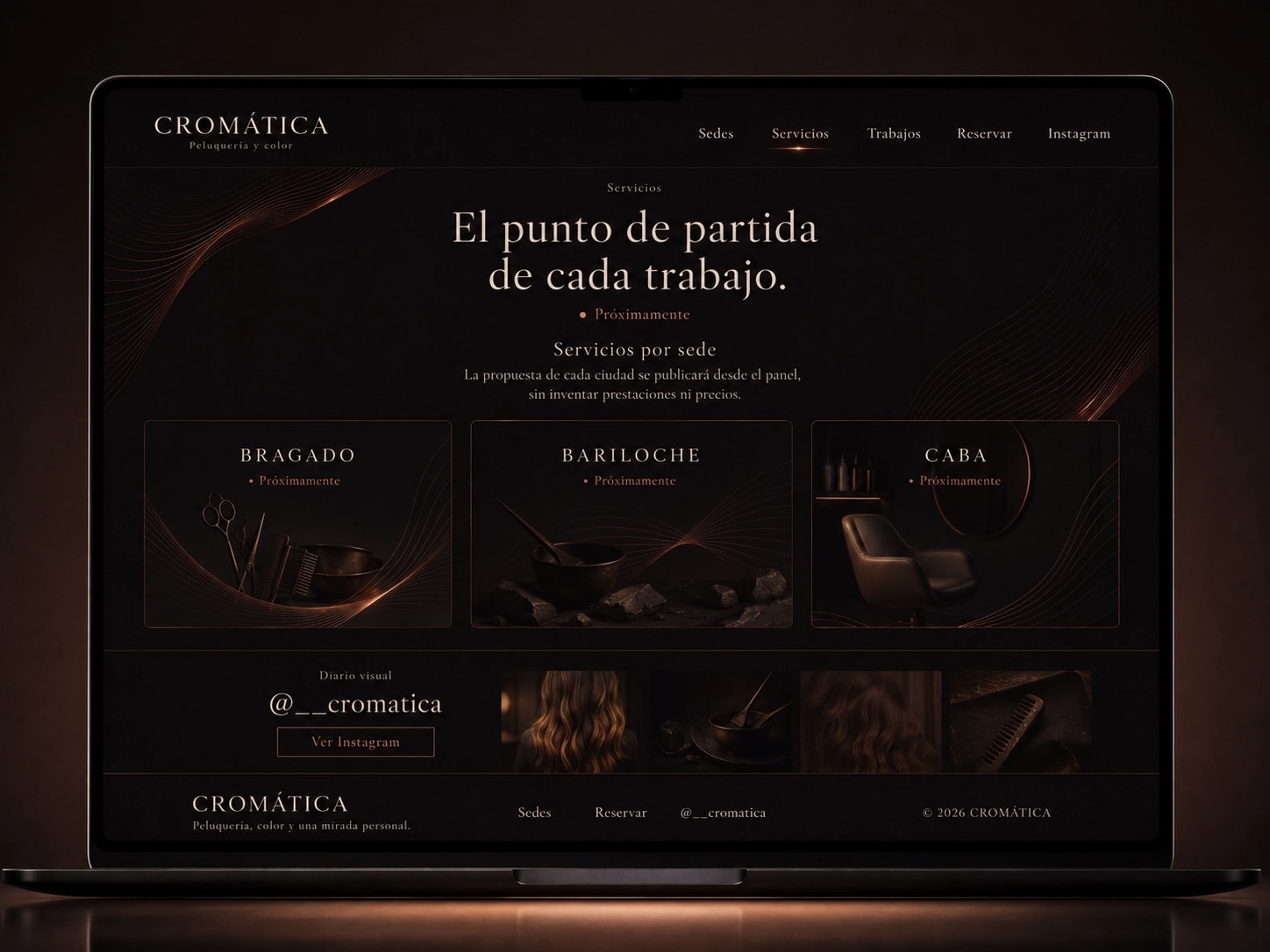 Cromática - Sección orientada a comunicar los servicios del salón y facilitar que el usuario continúe hacia una consulta o reserva desde cualquier dispositivo.