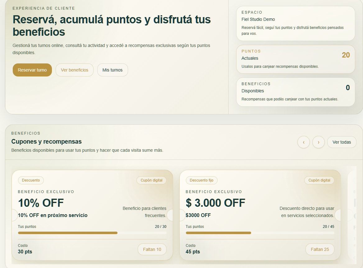 Fiel - Espacio pensado para beneficios, recompensas y acciones de fidelización.