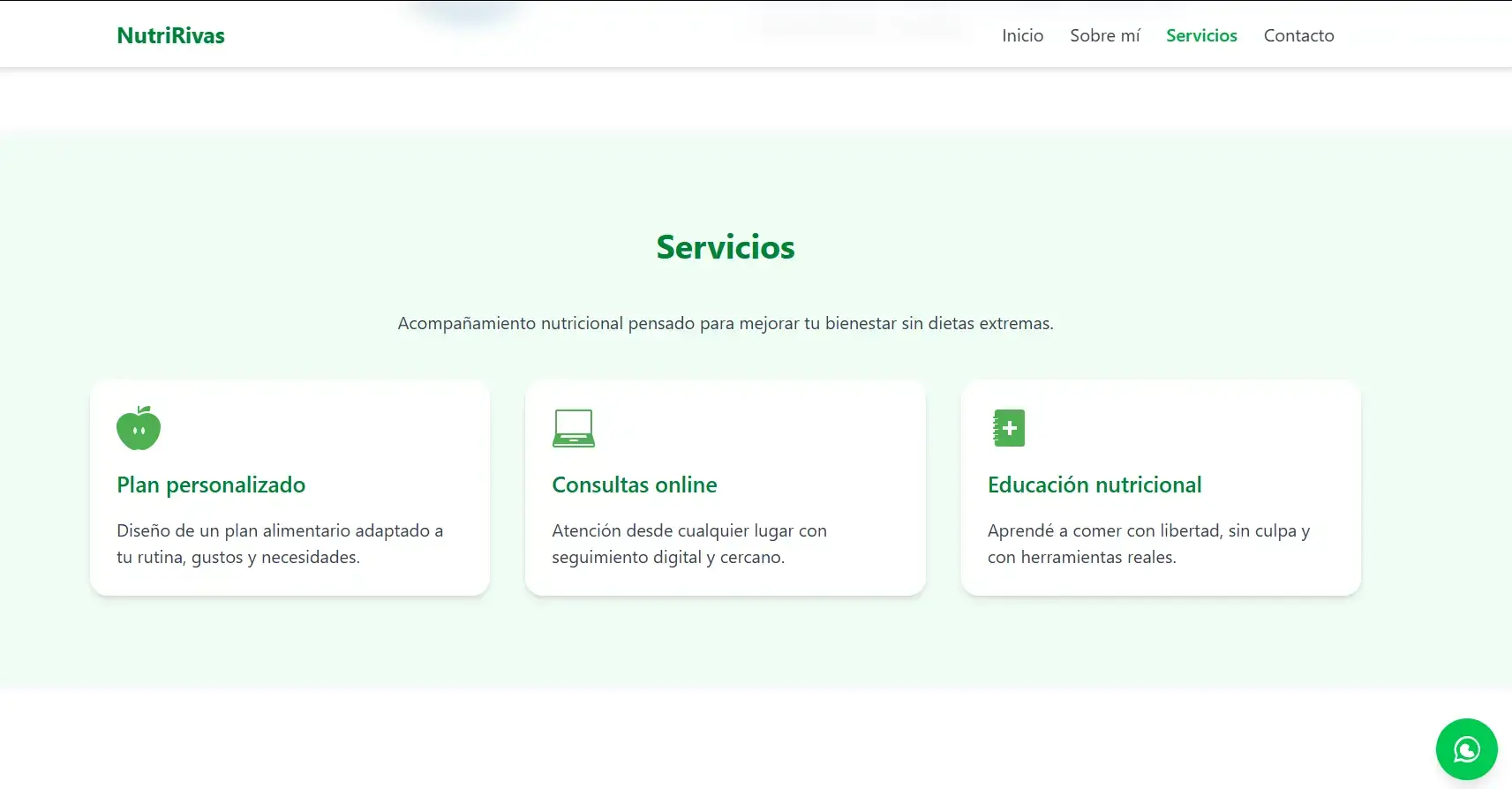 Sitio Corporativo - Sección de servicios organizada para explicar la propuesta de valor.