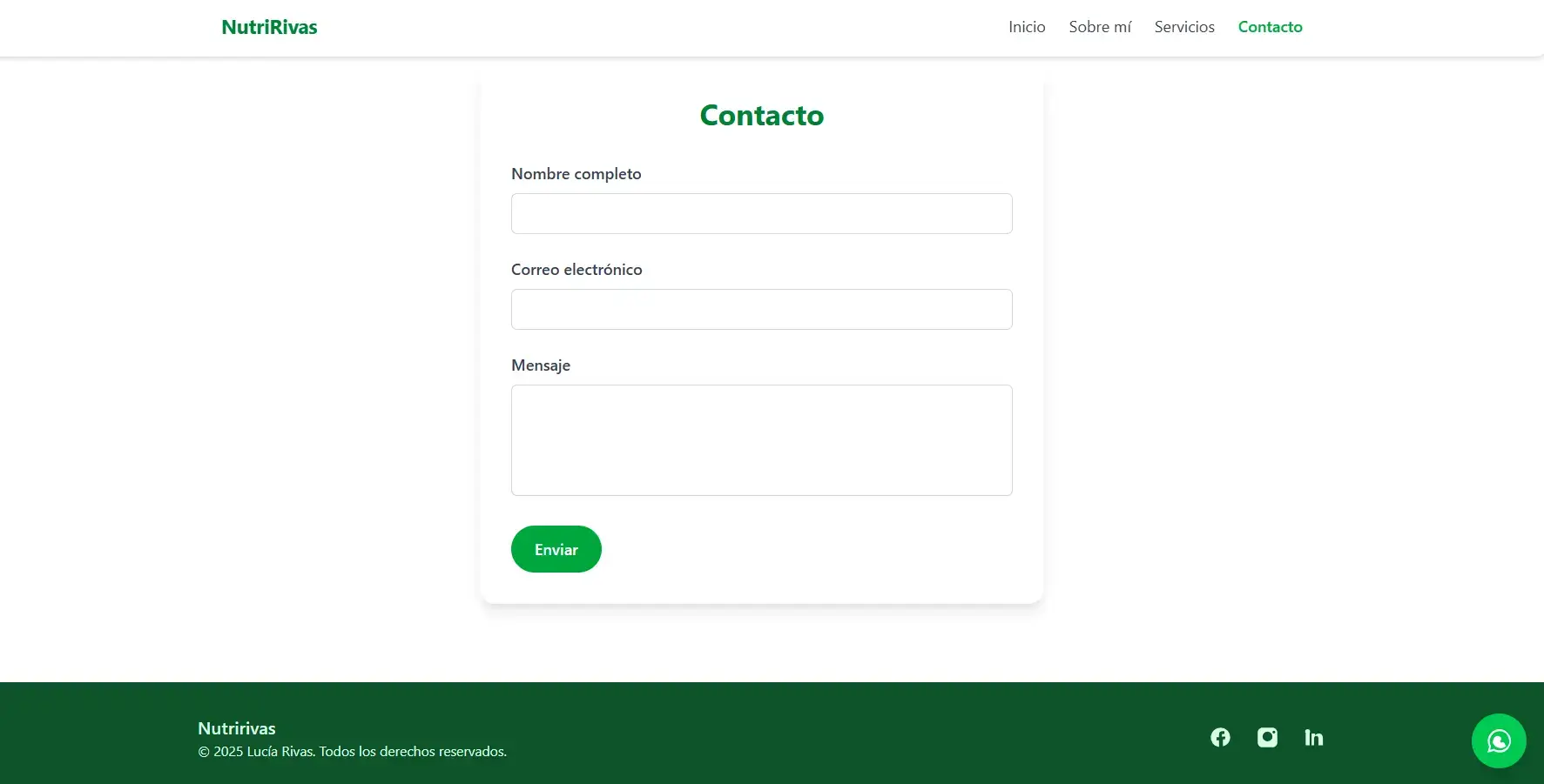 Sitio Corporativo - Cierre con contacto directo, navegación y redes.