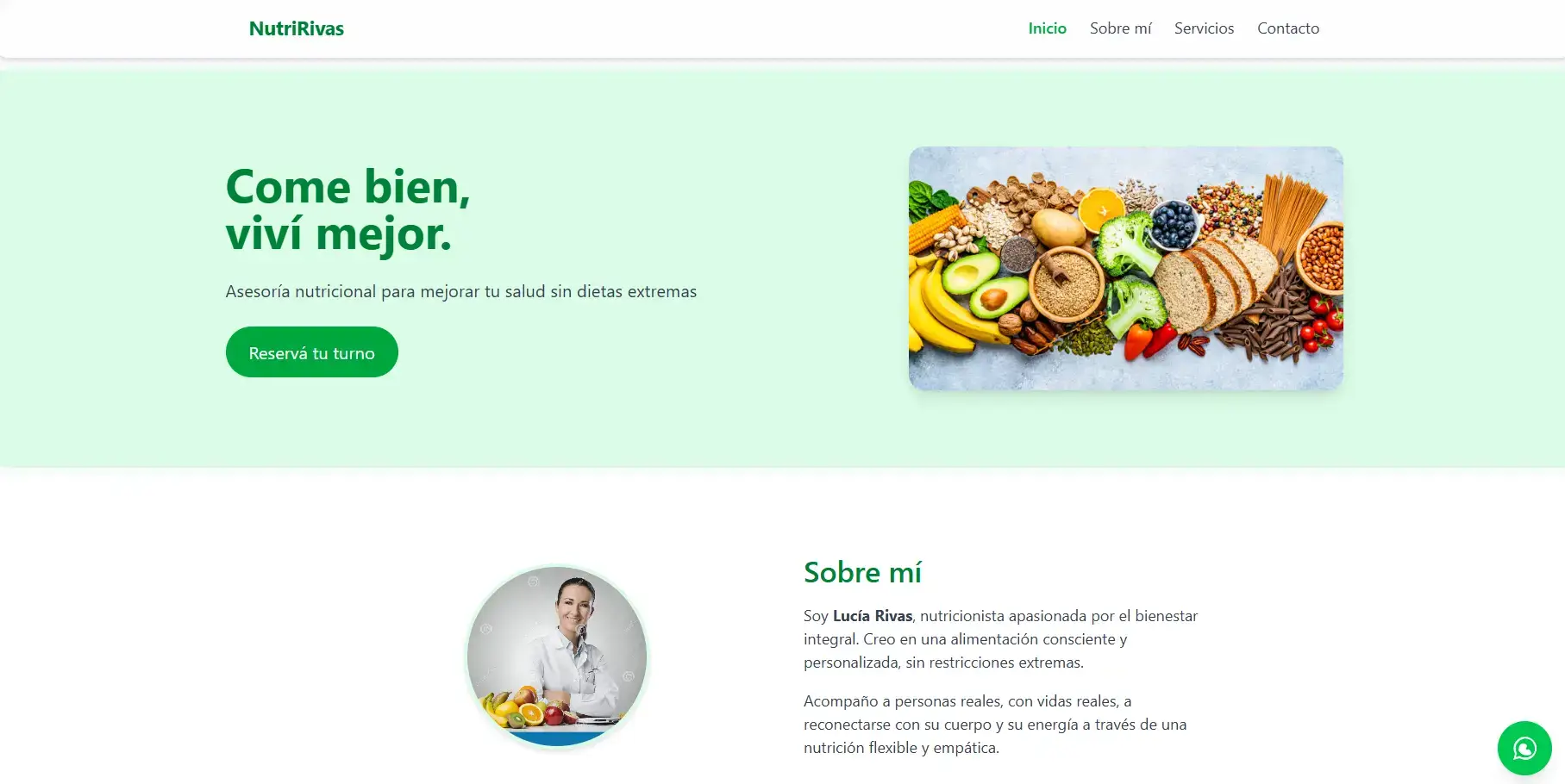 Sitio Corporativo - Pantalla principal con mensaje claro y llamado a la acción.