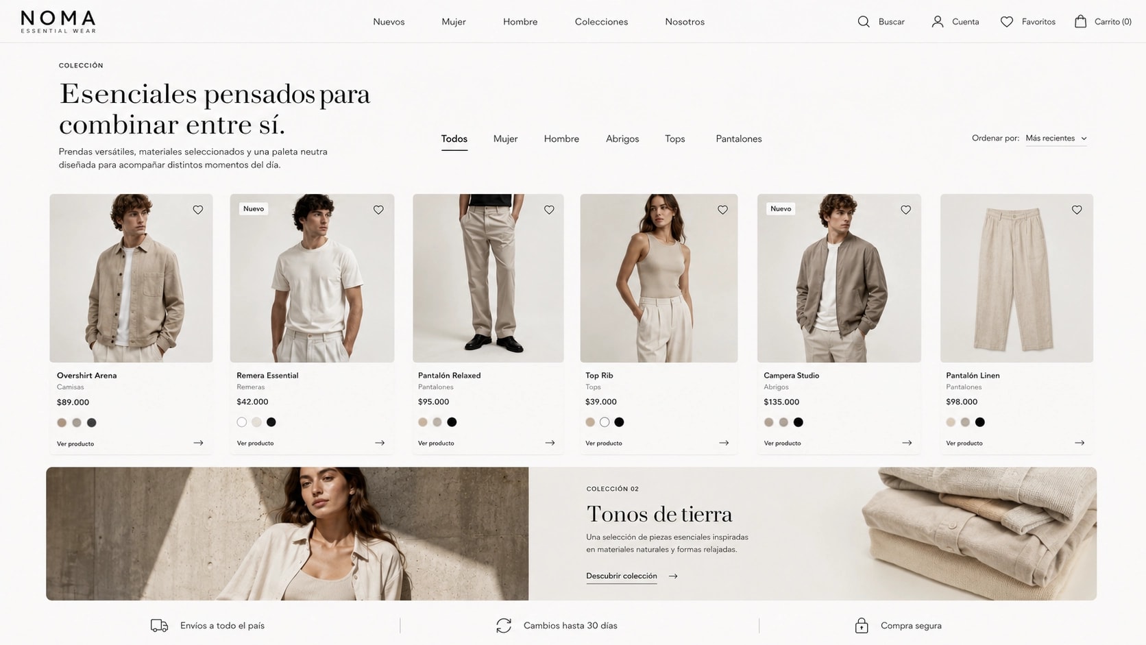 Catálogo de productos de tienda online de indumentaria