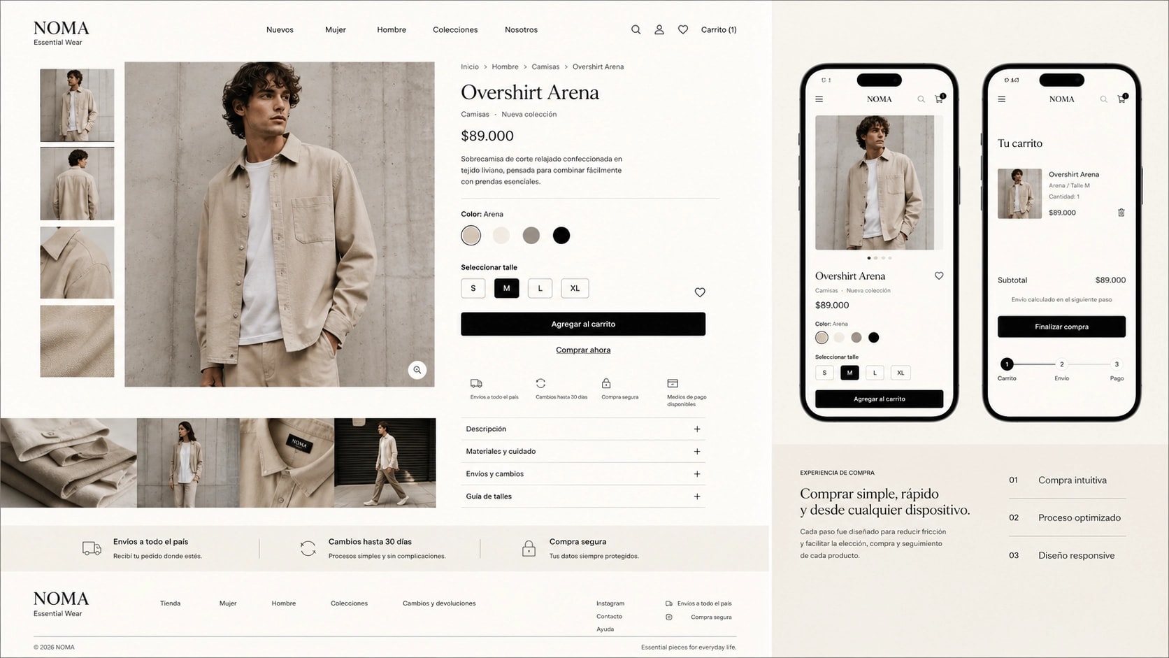Página de producto carrito y diseño responsive de tienda online