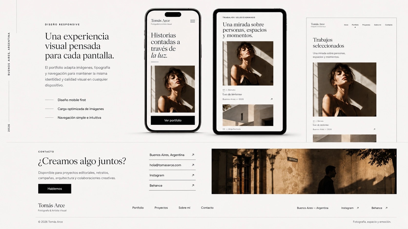 Diseño responsive de portfolio fotográfico en mobile y tablet